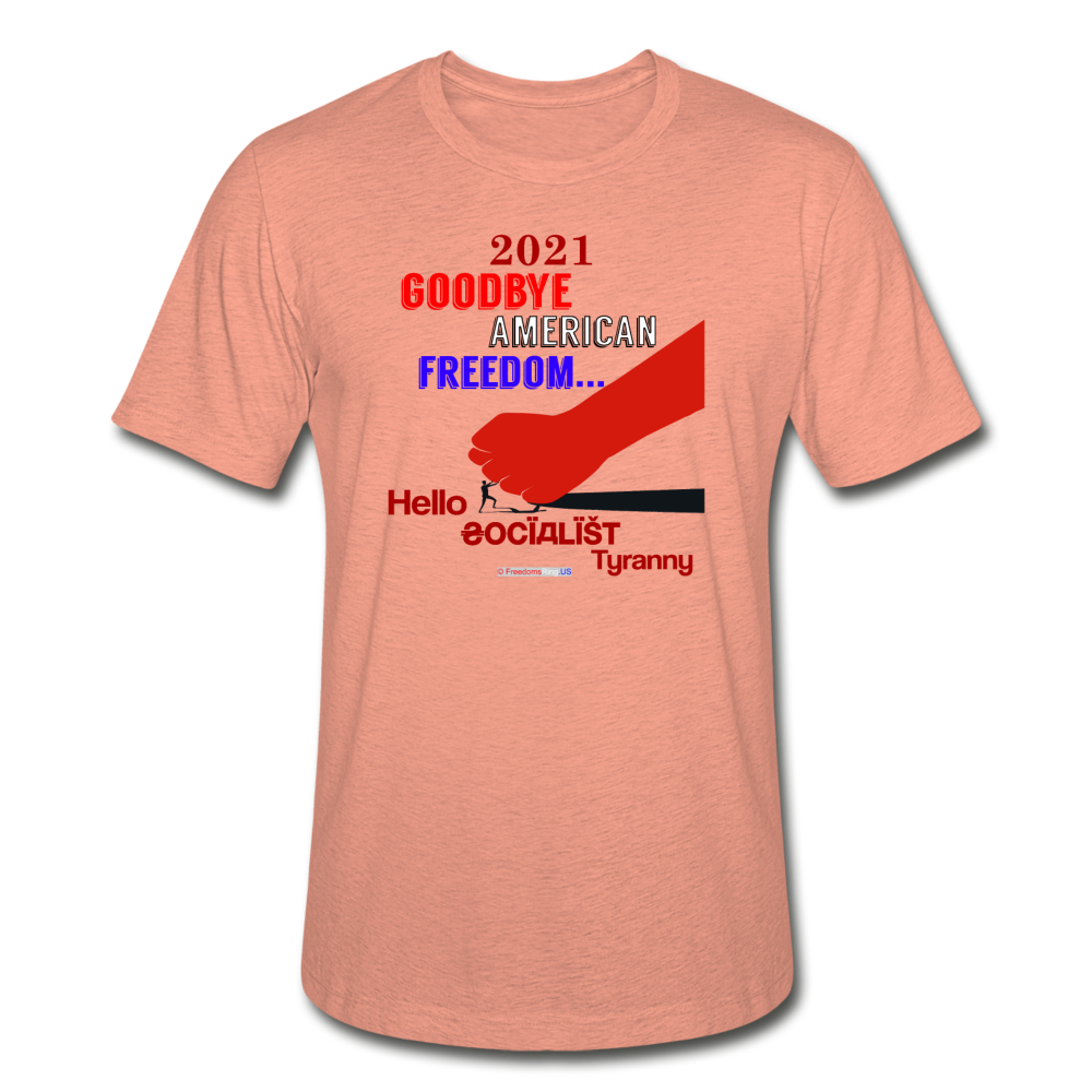 GOODBYE AMERICAN FREEDOM - Unisex Heather Prism T-Shirt - heather prism sunset