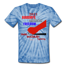 Load image into Gallery viewer, GOODBYE AMERICAN FREEDOM - Unisex Tie Dye T-Shirt - spider baby blue
