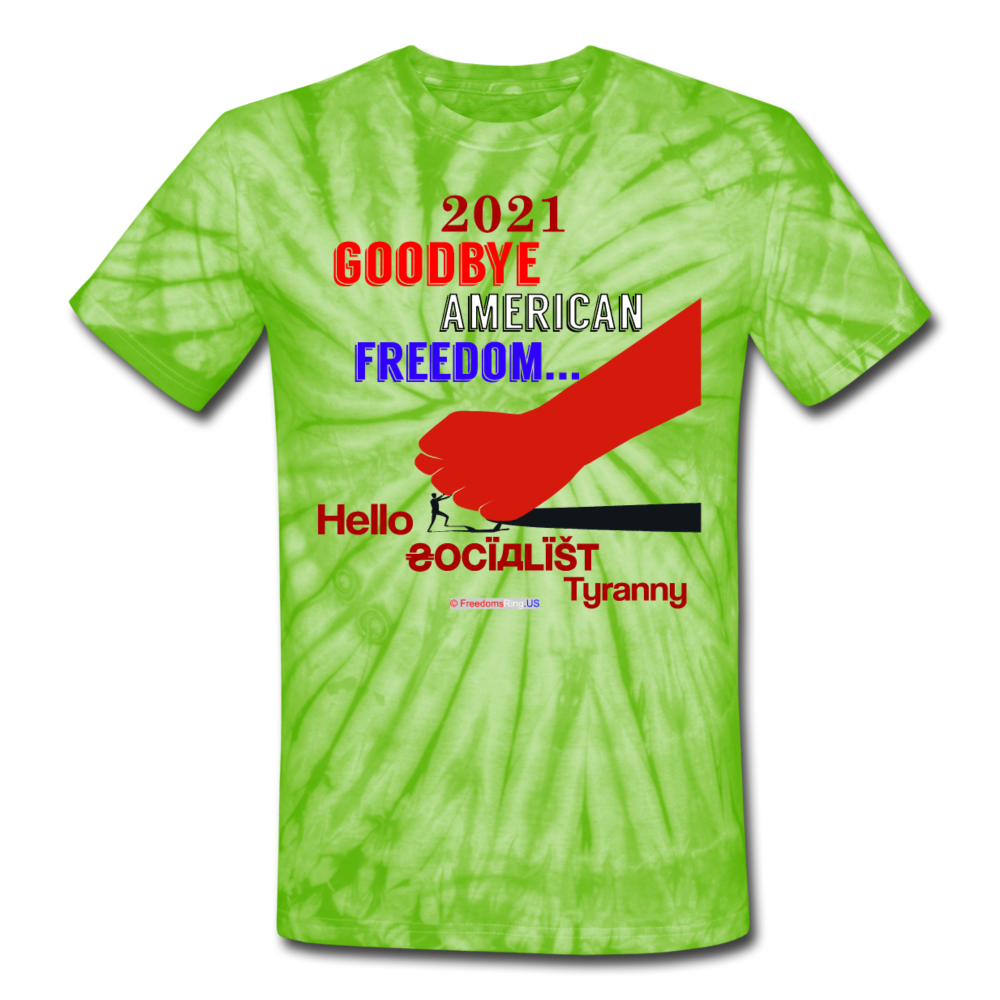 GOODBYE AMERICAN FREEDOM - Unisex Tie Dye T-Shirt - spider lime green