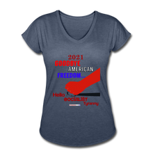 Load image into Gallery viewer, GOODBYE AMERICAN FREEDOM - Women&#39;s Tri-Blend V-Neck T-Shirt - navy heather
