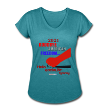 Load image into Gallery viewer, GOODBYE AMERICAN FREEDOM - Women&#39;s Tri-Blend V-Neck T-Shirt - heather turquoise
