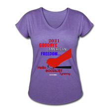 Load image into Gallery viewer, GOODBYE AMERICAN FREEDOM - Women&#39;s Tri-Blend V-Neck T-Shirt - purple heather
