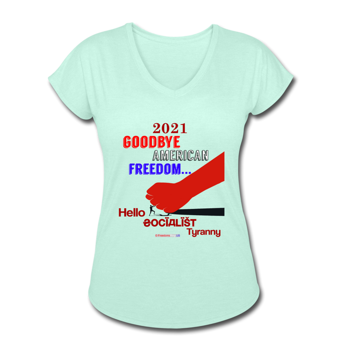 GOODBYE AMERICAN FREEDOM - Women's Tri-Blend V-Neck T-Shirt - mint