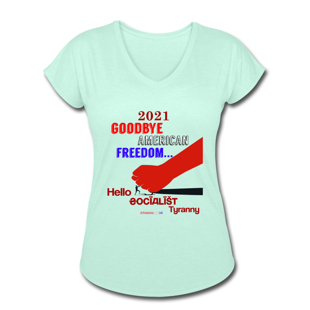 GOODBYE AMERICAN FREEDOM - Women's Tri-Blend V-Neck T-Shirt - mint