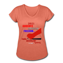 Load image into Gallery viewer, GOODBYE AMERICAN FREEDOM - Women&#39;s Tri-Blend V-Neck T-Shirt - heather bronze
