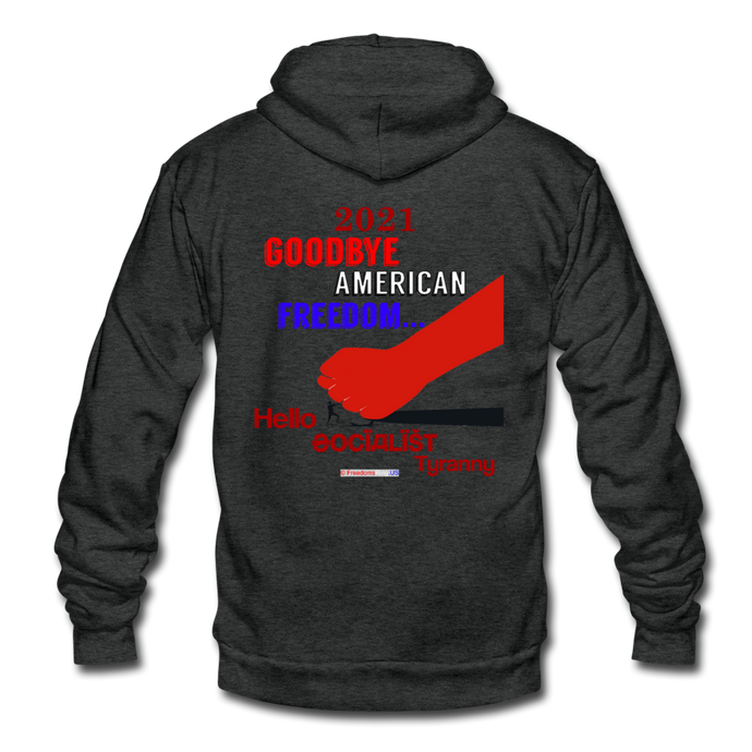 GOODBYE AMERICAN FREEDOM - Unisex Fleece Zip Hoodie - charcoal gray