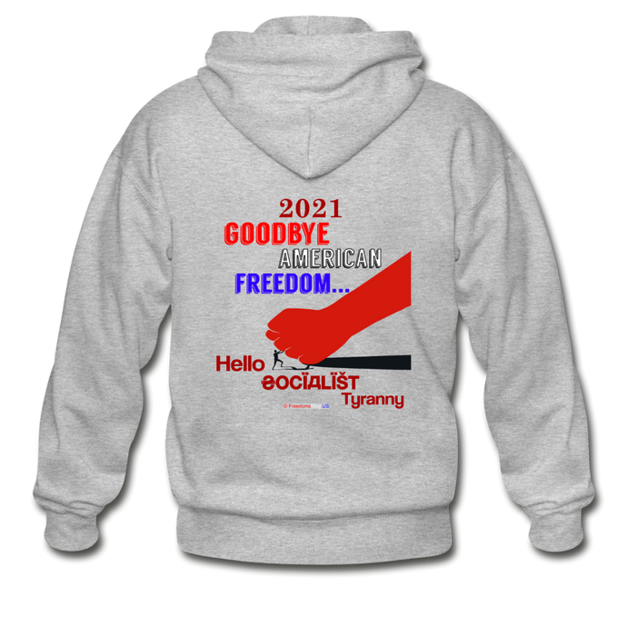 GOODBYE AMERICAN FREEDOM - Gildan Heavy Blend Adult Zip Hoodie - heather gray