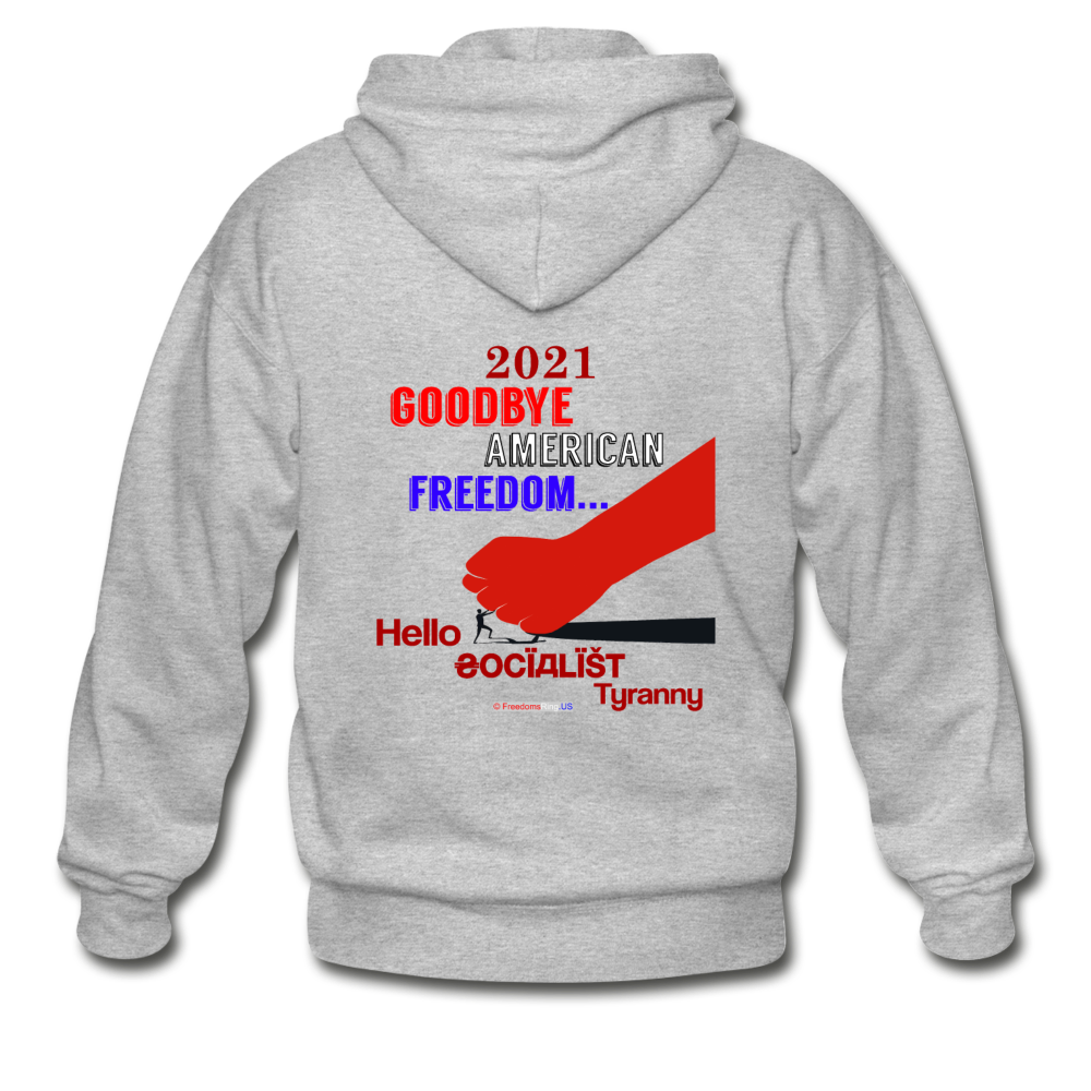 GOODBYE AMERICAN FREEDOM - Gildan Heavy Blend Adult Zip Hoodie - heather gray