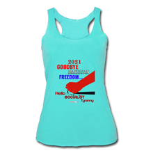 Load image into Gallery viewer, GOODBYE AMERICAN FREEDOM - Women’s Tri-Blend Racerback Tank - turquoise
