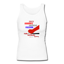 Load image into Gallery viewer, GOODBYE AMERICAN FREEDOM - Women&#39;s Longer Length Fitted Tank - white
