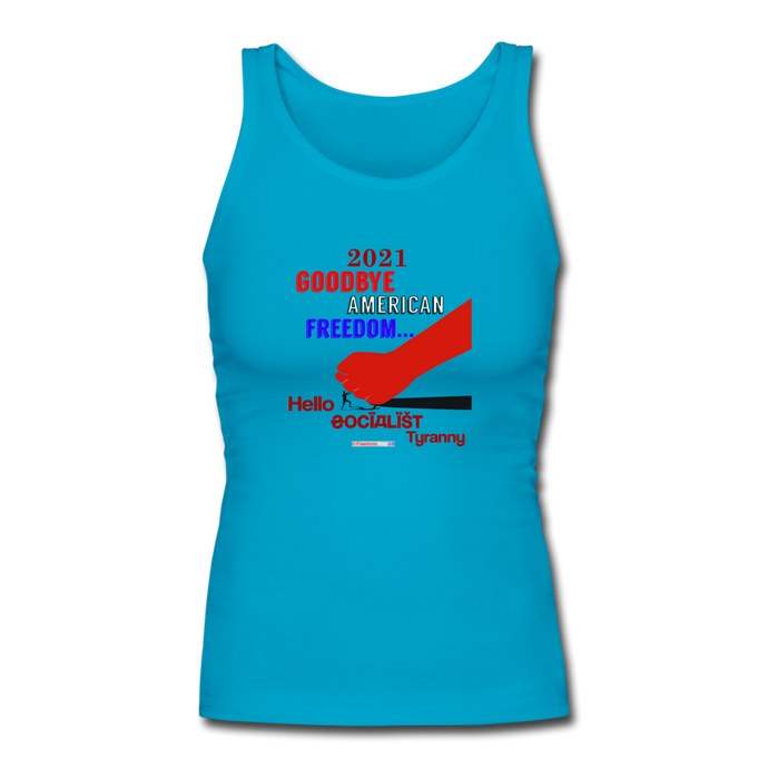 GOODBYE AMERICAN FREEDOM - Women's Longer Length Fitted Tank - turquoise