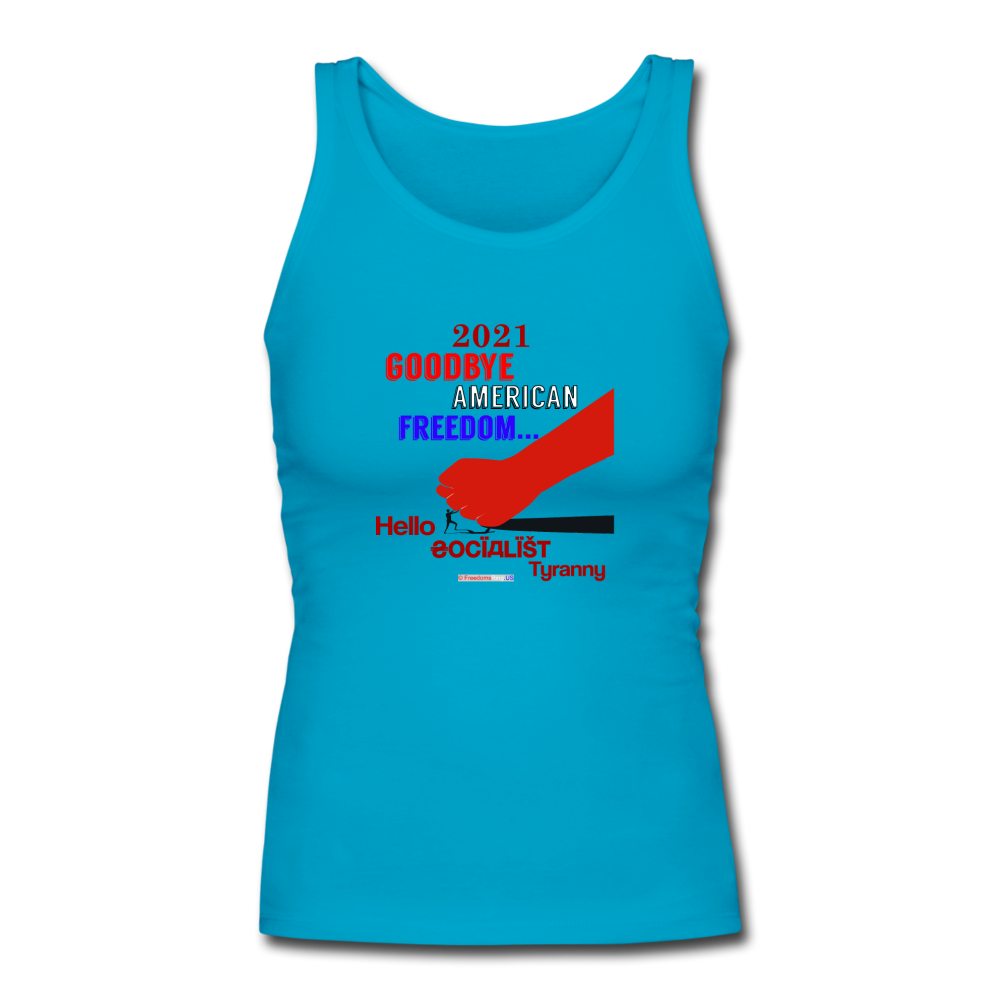 GOODBYE AMERICAN FREEDOM - Women's Longer Length Fitted Tank - turquoise