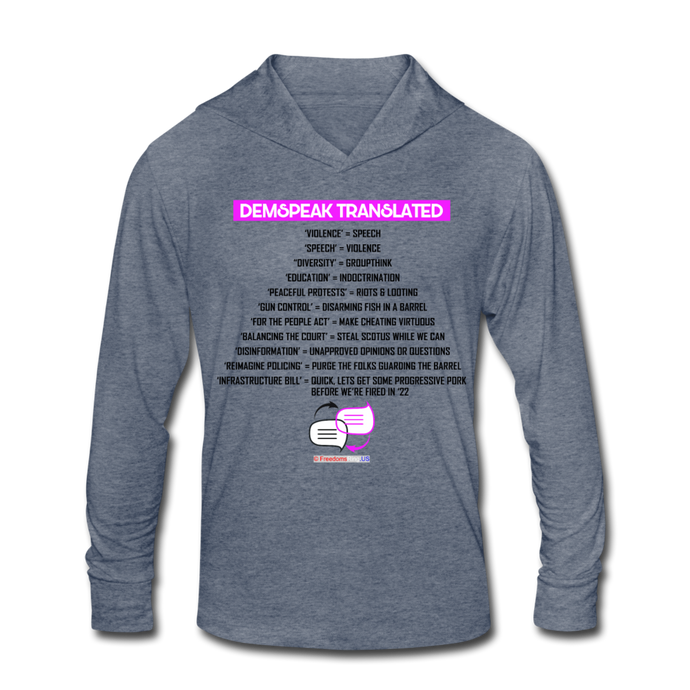 DEMSPEAK TRANSLATED - Unisex Tri-Blend Hoodie Shirt - heather blue