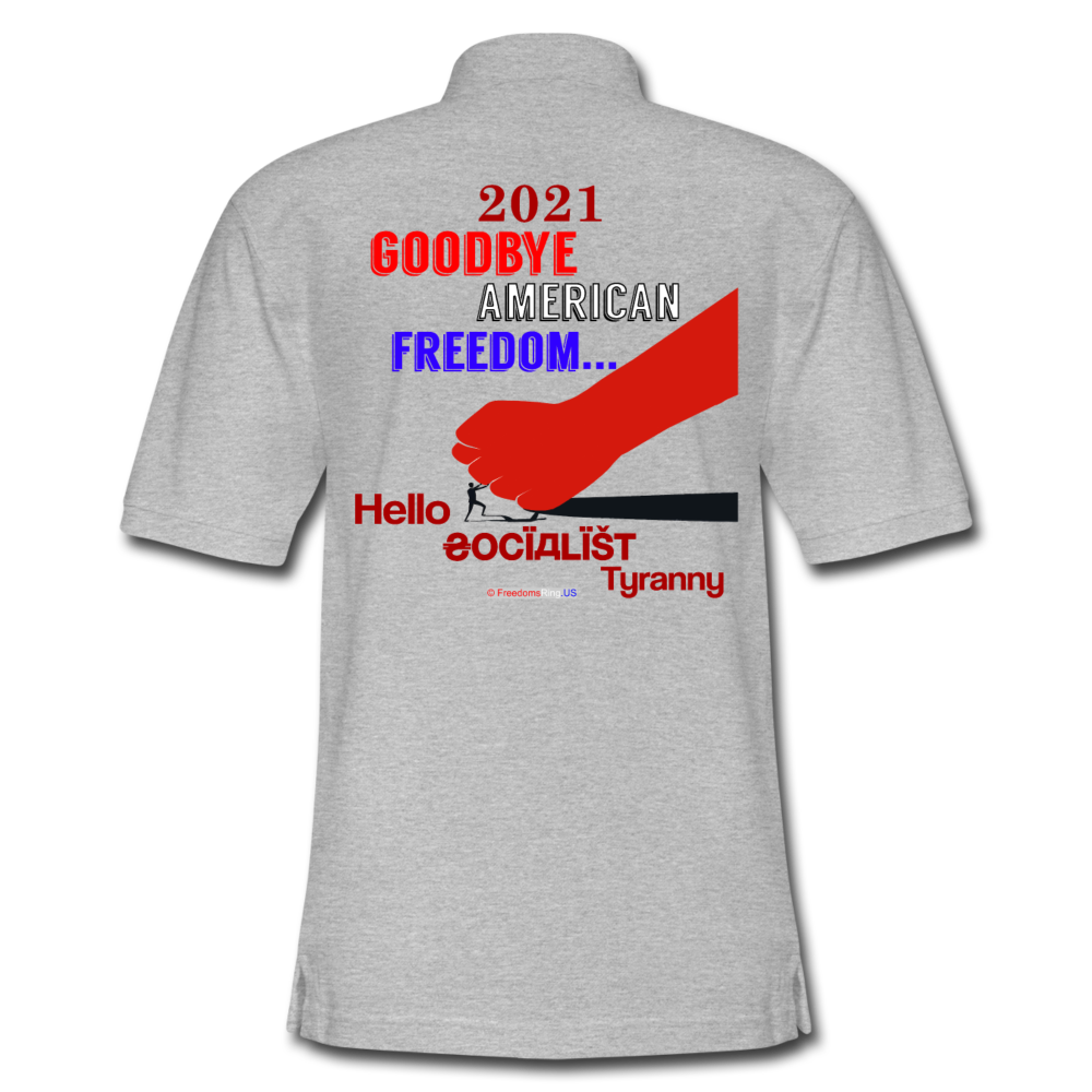 GOODBYE AMERICAN FREEDOM - Men's Pique Polo Shirt - heather gray