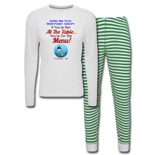 Load image into Gallery viewer, IF YOU&#39;RE NOT AT THE TABLE... - Unisex Pajama Set - white/green stripe
