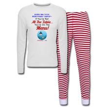 Load image into Gallery viewer, IF YOU&#39;RE NOT AT THE TABLE... - Unisex Pajama Set - white/red stripe
