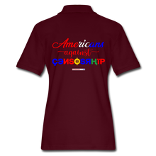 Load image into Gallery viewer, AMERICANS AGAINST CENSORSHIP - Women&#39;s Pique Polo Shirt - burgundy
