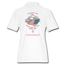 Load image into Gallery viewer, LAND OF THE FREE, BECAUSE OF THE BRAVE - Women&#39;s Pique Polo Shirt - white
