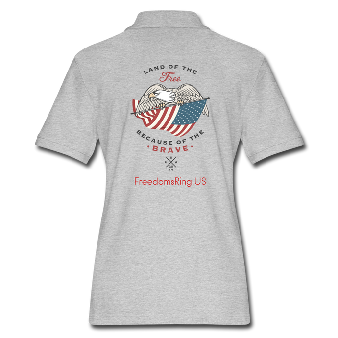 LAND OF THE FREE, BECAUSE OF THE BRAVE - Women's Pique Polo Shirt - heather gray