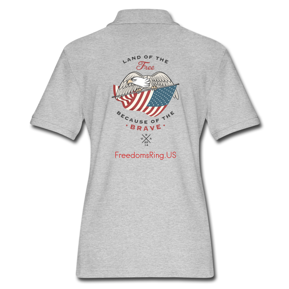 LAND OF THE FREE, BECAUSE OF THE BRAVE - Women's Pique Polo Shirt - heather gray