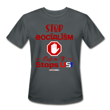 Load image into Gallery viewer, STOP SOCIALISM, BEFORE IT STOPS US! - Men’s Moisture Wicking Performance T-Shirt - charcoal
