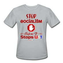 Load image into Gallery viewer, STOP SOCIALISM, BEFORE IT STOPS US! - Men’s Moisture Wicking Performance T-Shirt - silver
