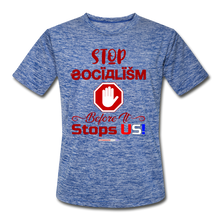 Load image into Gallery viewer, STOP SOCIALISM, BEFORE IT STOPS US! - Men’s Moisture Wicking Performance T-Shirt - heather blue
