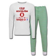 Load image into Gallery viewer, STOP SOCIALISM, BEFORE IT STOPS US! - Unisex Pajama Set - white/green stripe
