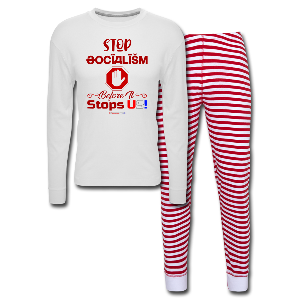 STOP SOCIALISM, BEFORE IT STOPS US! - Unisex Pajama Set - white/red stripe