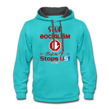 Load image into Gallery viewer, STOP SOCIALISM, BEFORE IT STOPS US! - Contrast Hoodie - scuba blue/asphalt
