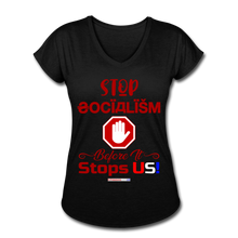 Load image into Gallery viewer, STOP SOCIALISM, BEFORE IT STOPS US! - Women&#39;s Tri-Blend V-Neck T-Shirt - black
