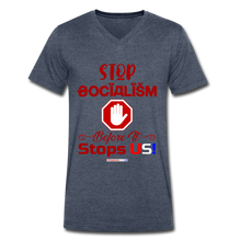 Load image into Gallery viewer, STOP SOCIALISM, BEFORE IT STOPS US! - Men&#39;s V-Neck T-Shirt - heather navy
