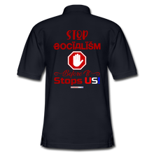 Load image into Gallery viewer, STOP SOCIALISM, BEFORE IT STOPS US! - Men&#39;s Pique Polo Shirt - midnight navy
