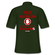 Load image into Gallery viewer, STOP SOCIALISM, BEFORE IT STOPS US! - Men&#39;s Pique Polo Shirt - forest green
