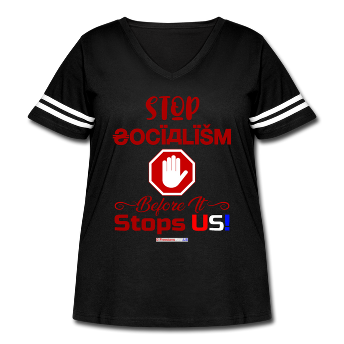 STOP SOCIALISM, BEFORE IT STOPS US! - Women's Curvy Vintage Sport T-Shirt - black/white