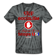 Load image into Gallery viewer, STOP SOCIALISM, BEFORE IT STOPS US! - Unisex Tie Dye T-Shirt - spider black
