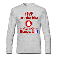 Load image into Gallery viewer, STOP SOCIALISM, BEFORE IT STOPS US! - Men&#39;s Long Sleeve T-Shirt by Next Level - heather gray
