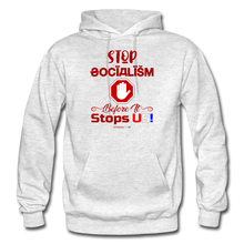 Load image into Gallery viewer, STOP SOCIALISM, BEFORE IT STOPS US! - Gildan Heavy Blend Adult Hoodie - light heather gray
