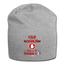 Load image into Gallery viewer, STOP SOCIALISM, BEFORE IT STOPS US! - Jersey Beanie - heather gray
