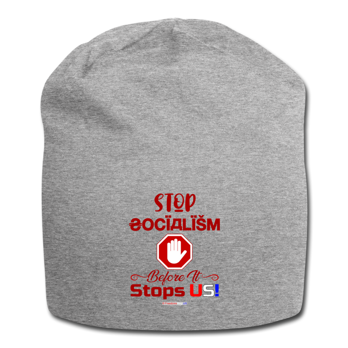 STOP SOCIALISM, BEFORE IT STOPS US! - Jersey Beanie - heather gray