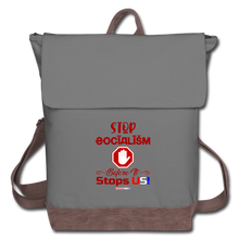 Load image into Gallery viewer, STOP SOCIALISM, BEFORE IT STOPS US! - Canvas Backpack - gray/brown
