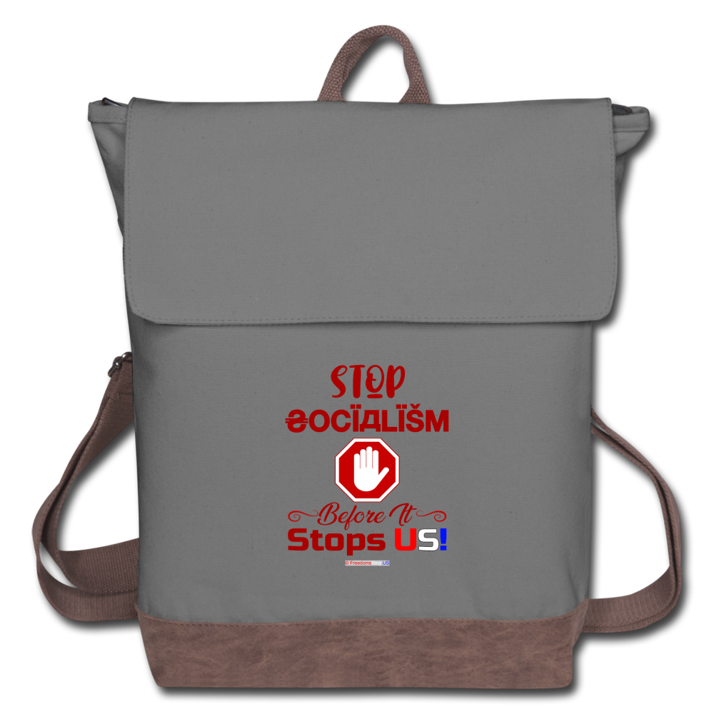 STOP SOCIALISM, BEFORE IT STOPS US! - Canvas Backpack - gray/brown