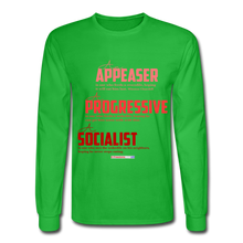 Load image into Gallery viewer, APPEASER, PROGRESSIVE, SOCIALIST - Men&#39;s Long Sleeve T-Shirt - bright green
