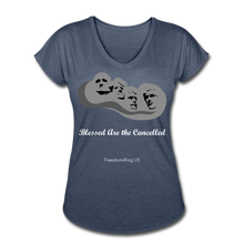 Load image into Gallery viewer, BLESSED ARE THE CANCELLED - Women&#39;s Tri-Blend V-Neck T-Shirt - navy heather
