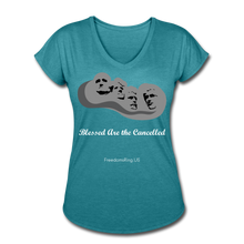 Load image into Gallery viewer, BLESSED ARE THE CANCELLED - Women&#39;s Tri-Blend V-Neck T-Shirt - heather turquoise
