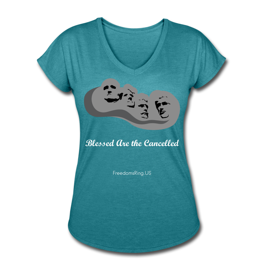 BLESSED ARE THE CANCELLED - Women's Tri-Blend V-Neck T-Shirt - heather turquoise