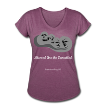 Load image into Gallery viewer, BLESSED ARE THE CANCELLED - Women&#39;s Tri-Blend V-Neck T-Shirt - heather plum
