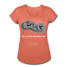 Load image into Gallery viewer, BLESSED ARE THE CANCELLED - Women&#39;s Tri-Blend V-Neck T-Shirt - heather bronze
