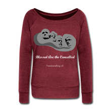 Load image into Gallery viewer, BLESSED ARE THE CANCELLED - Women&#39;s Wideneck Sweatshirt - cardinal triblend
