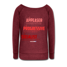 Load image into Gallery viewer, STOP FEEDING THE WOKEDILE! - Two-Sided Printing on Women&#39;s Wideneck Sweatshirt - cardinal triblend
